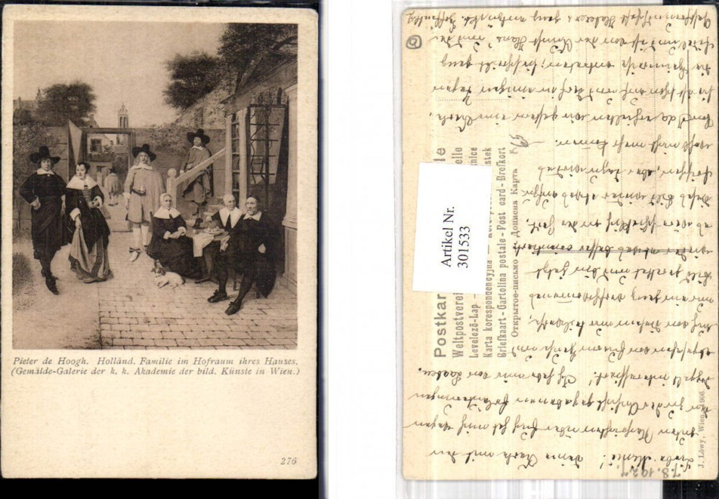 301533,Künstler Ak Pieter de Hoogh Holländische Familie im Hofraum ihres Hauses