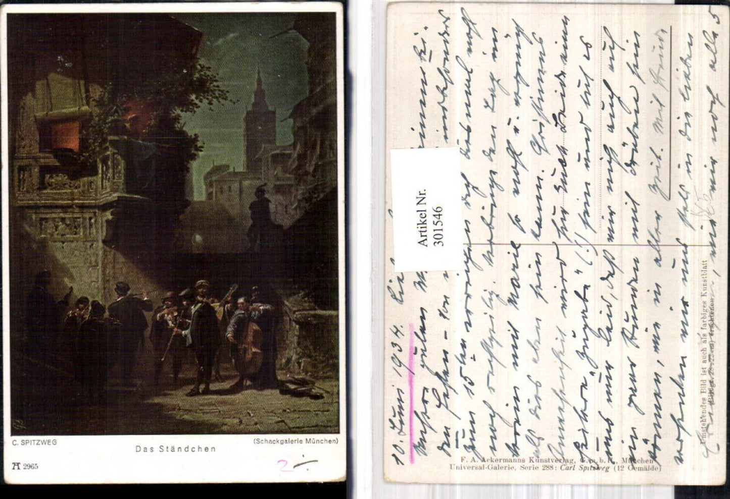 301546,Künstler Ak Carl Spitzweg Das Ständchen Musikanten Musik Flöte Mandoline pub F. A. Ackermann 288