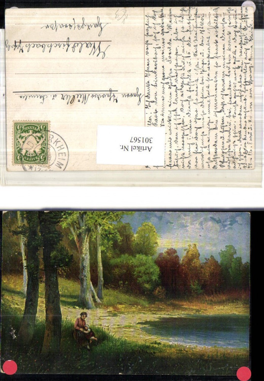 301567,Künstler Ak Frau Kind Ufer See Landschaft pub Rehn & Linzen 1687