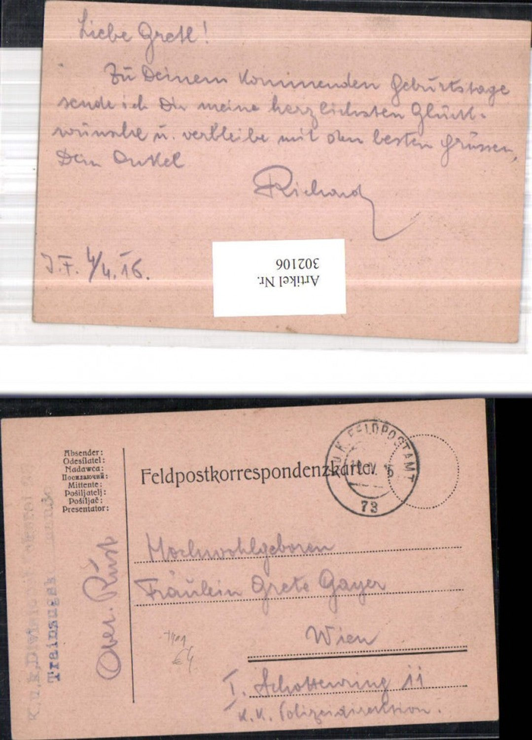 Alte Ansichtskarte – Old Postcard