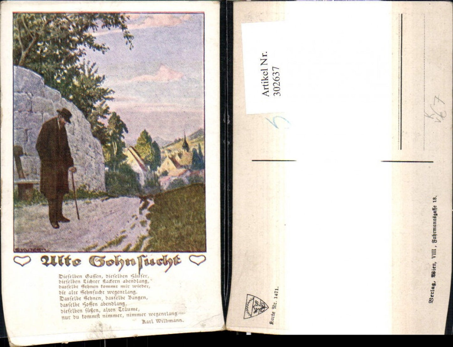 302637,Deutscher Schulverein 1471 E. Kutzer Alte Gehnsucht Alter Mann m. Stock Text
