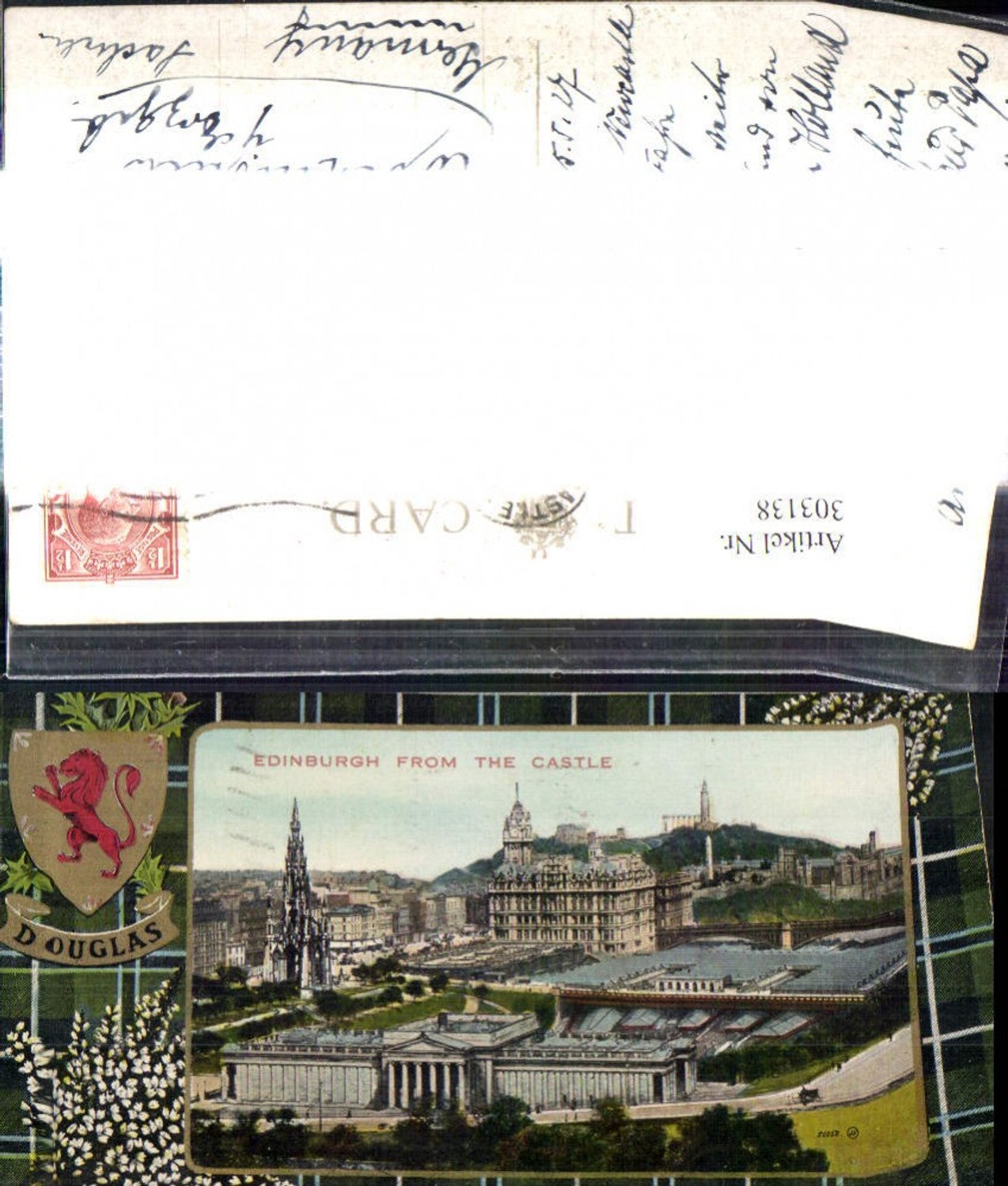 303138,Edinburgh form the Castle Schloss Wappen Douglas