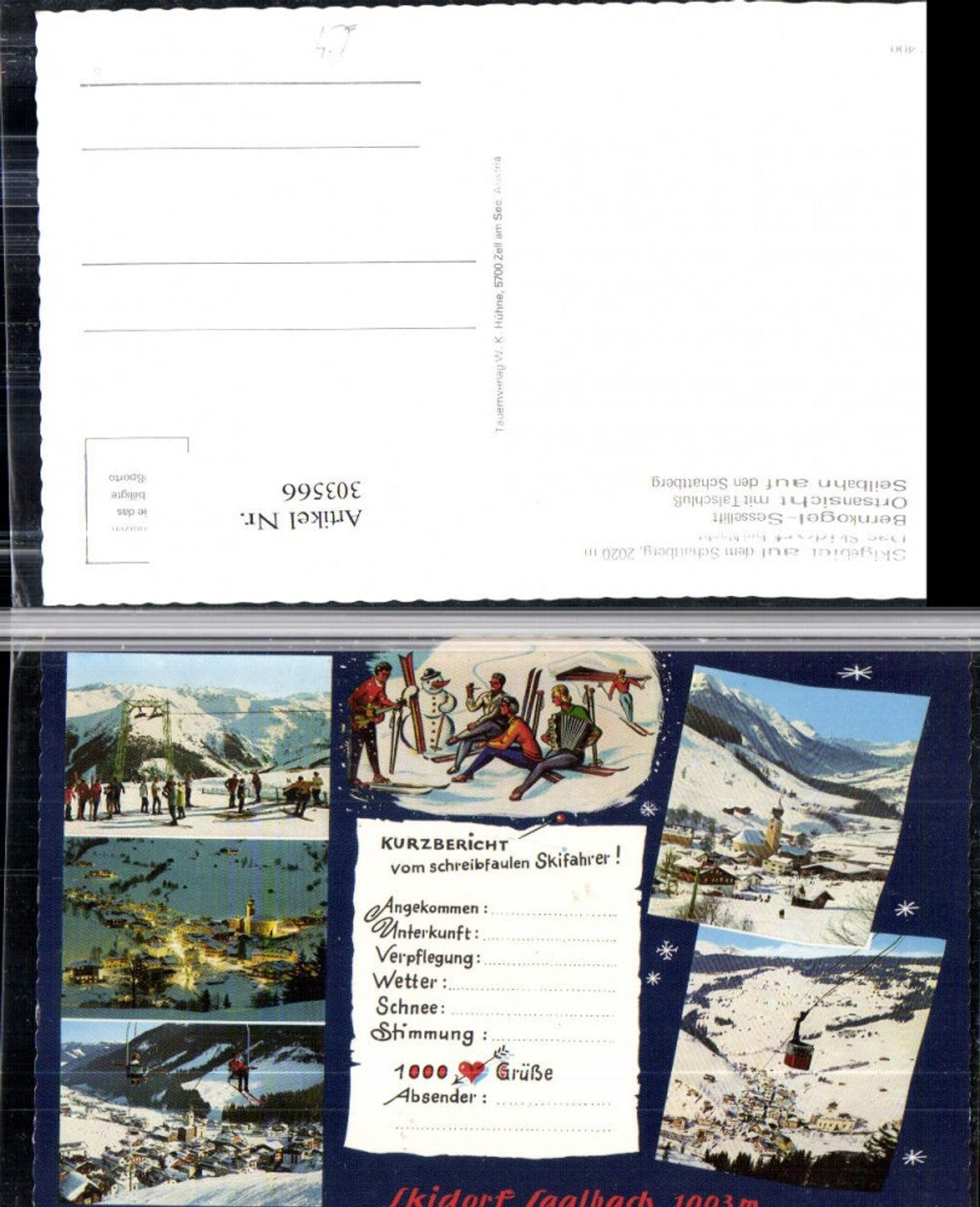 303566,Saalbach Totale Seilbahn Sessellift Skifahrer Mehrbildkarte Winterbilder