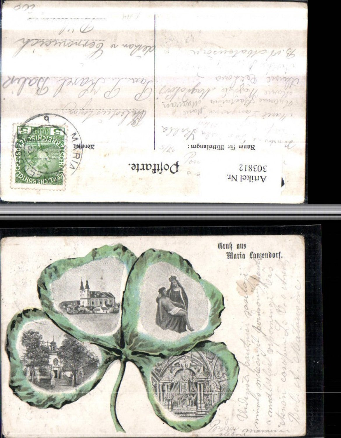 303812,Gruß aus Maria Lanzendorf Kirche Kalvarienberg Gnadenbild Mehrbildkarte Kleeblatt