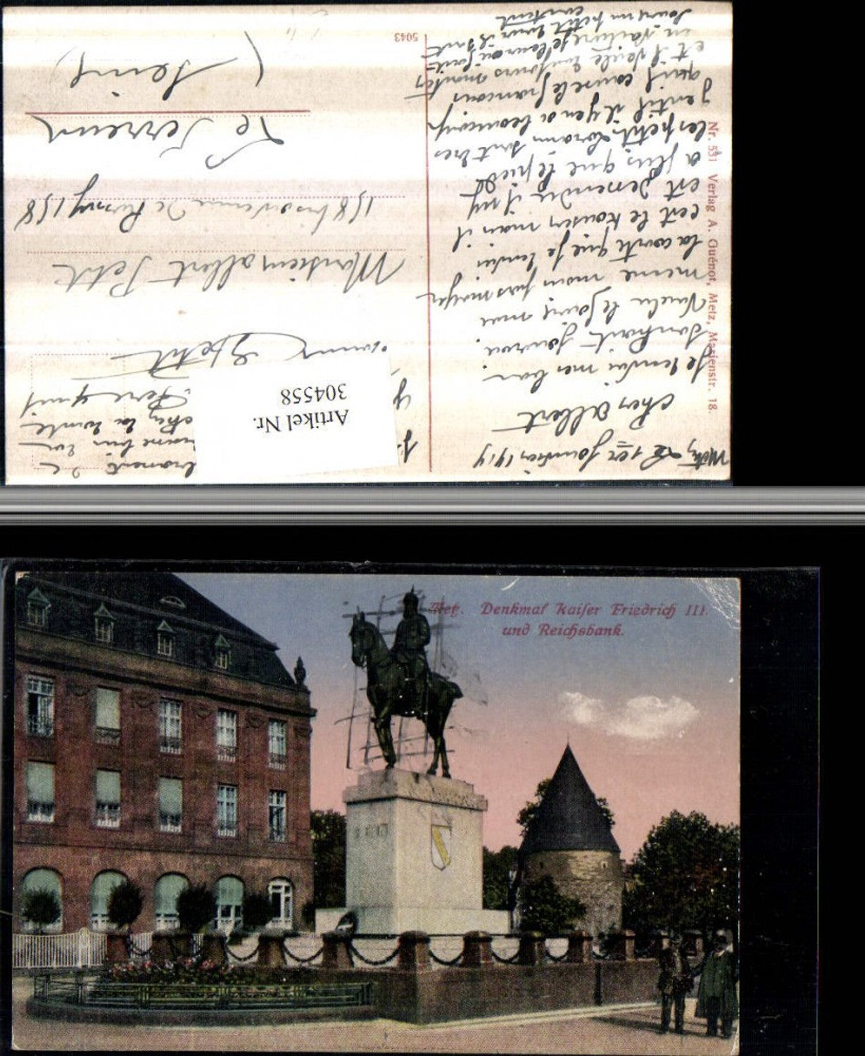 304558,Metz Denkmal Kaiser Friedrich 3 u. Reichsbank