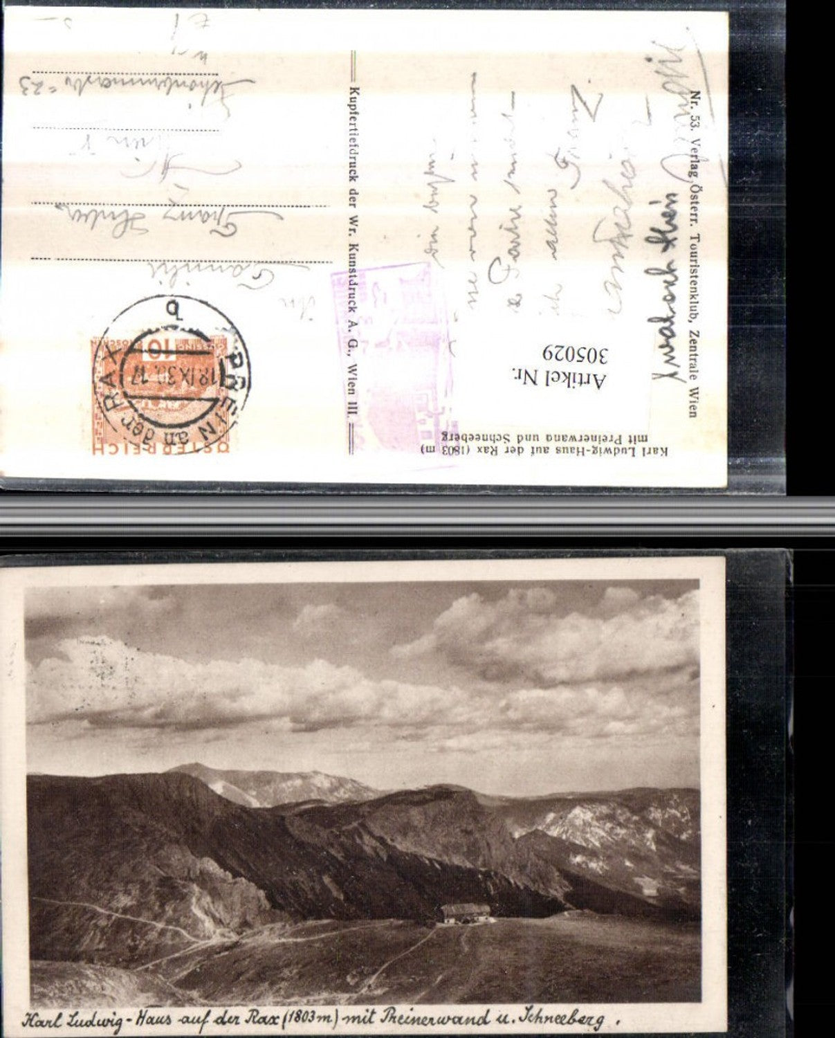 305029,Karl Ludwig-Haus Berghütte auf d. Rax m. Preinerwand u. Schneeberg b. Prein Bergkulisse