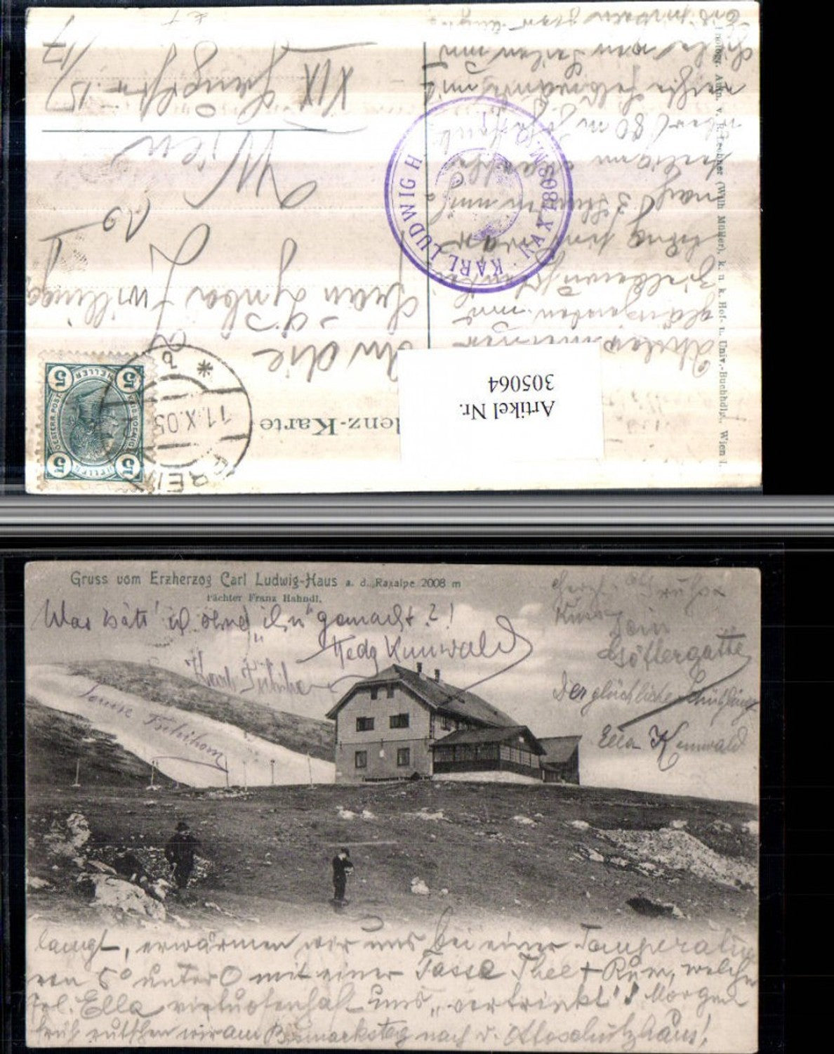 305064,Gruß vom Erzherzog Karl Ludwig-Haus Berghütte auf d. Raxalpe b. Prein