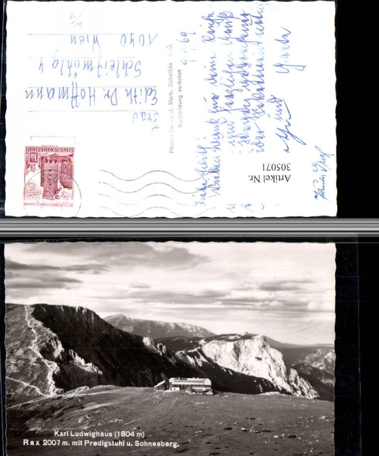 305071, Rax Karl Ludwig-Haus mountain hut near Prein with Predigtstuhl and Schneeberg mountain scenery