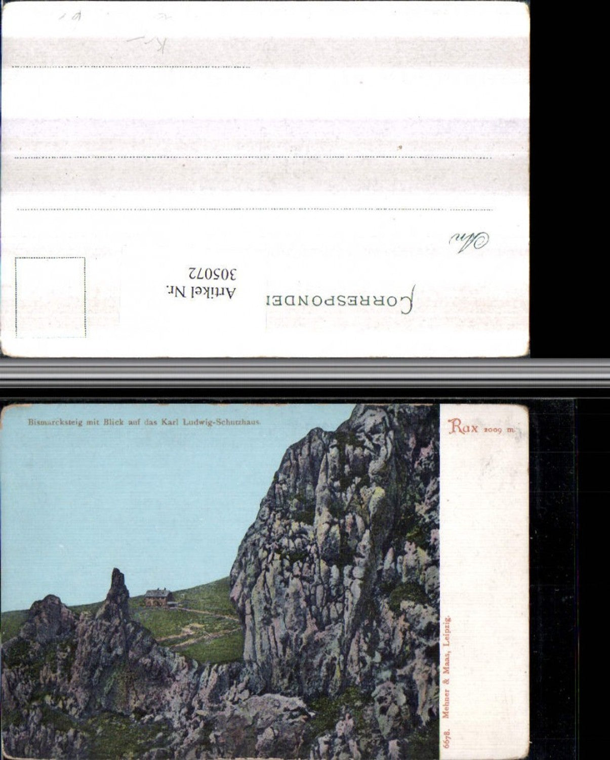 305072,Künstler AK Rax Bismarcksteig m. Blick auf Karl Ludwig-Schutzhaus b. Prein