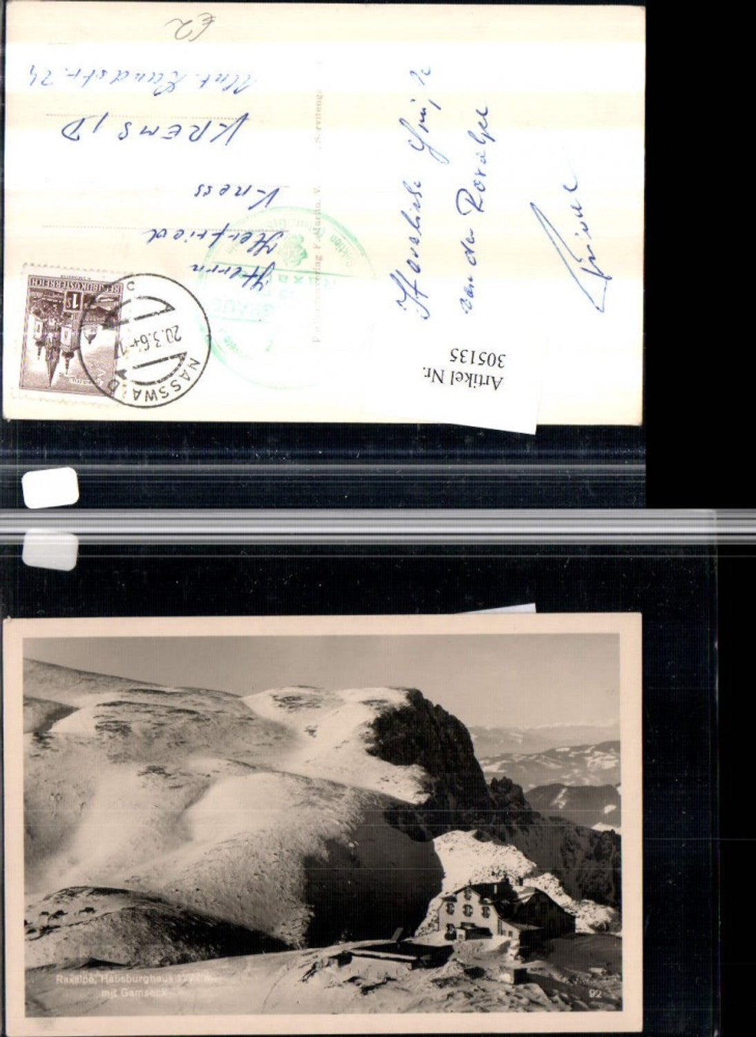 305135,Raxalpe Habsburghaus Berghütte b. Naßwald Hirschwang m. Gamseck Winterbild