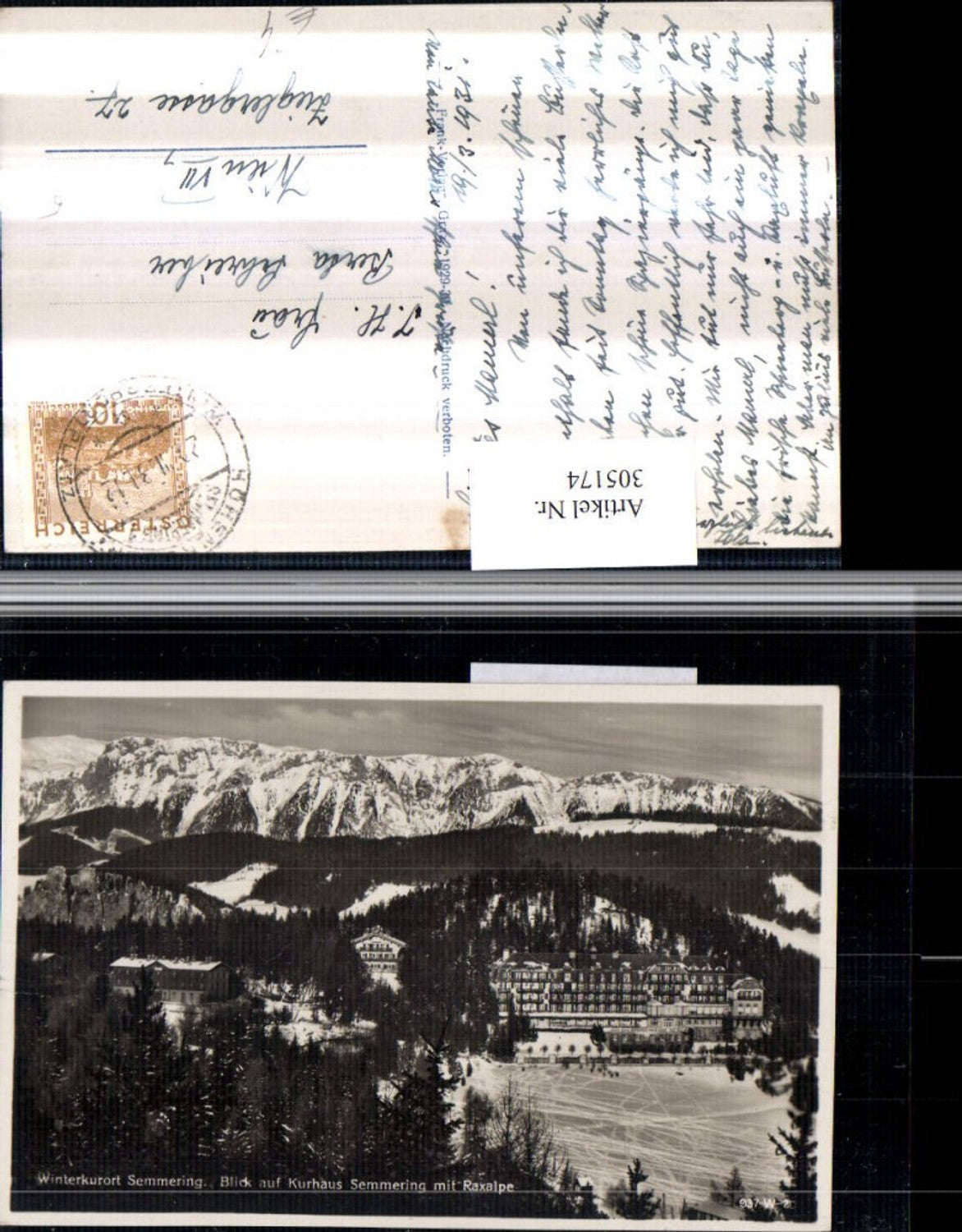 305174,Semmering Blick auf Kurhaus m. Raxalpe Bergkulisse Winterbild