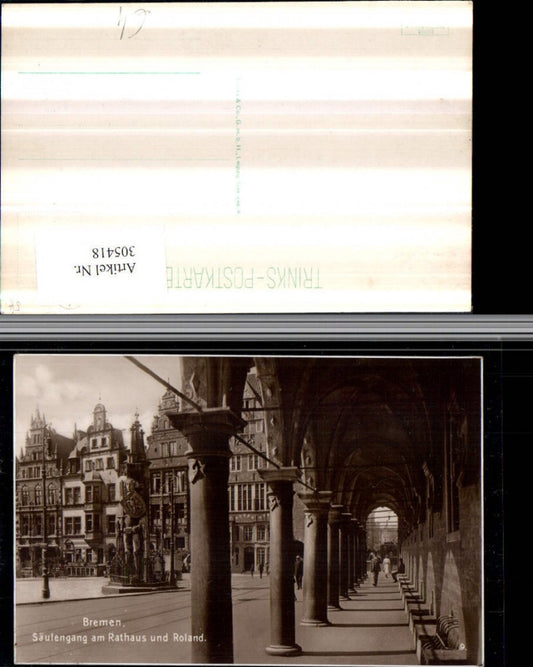 305418,Bremen Säulengang am Rathaus u. Roland