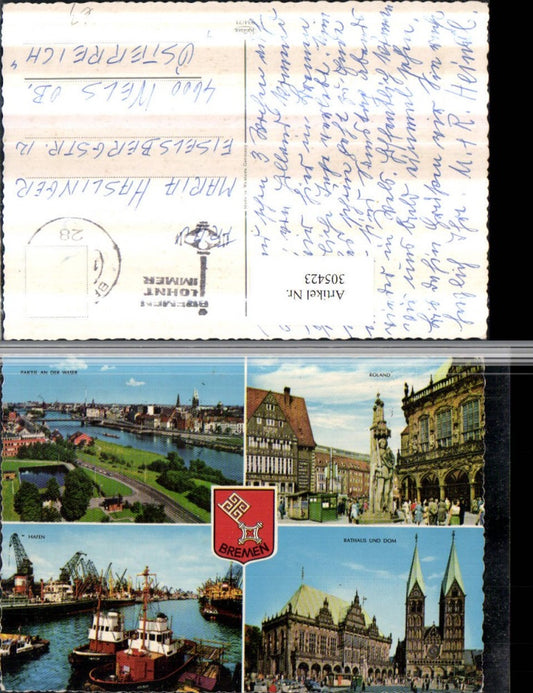 305423,Bremen Teilansicht Roland Rathaus Dom Hafen Dampfer