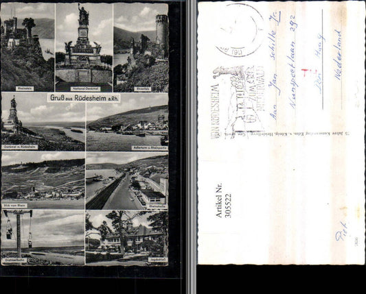 305522,Gruß aus Rüdesheim am Rhein National-Denkmal Ehrenfels Adlerturm Seilbahn Mehrbildkarte