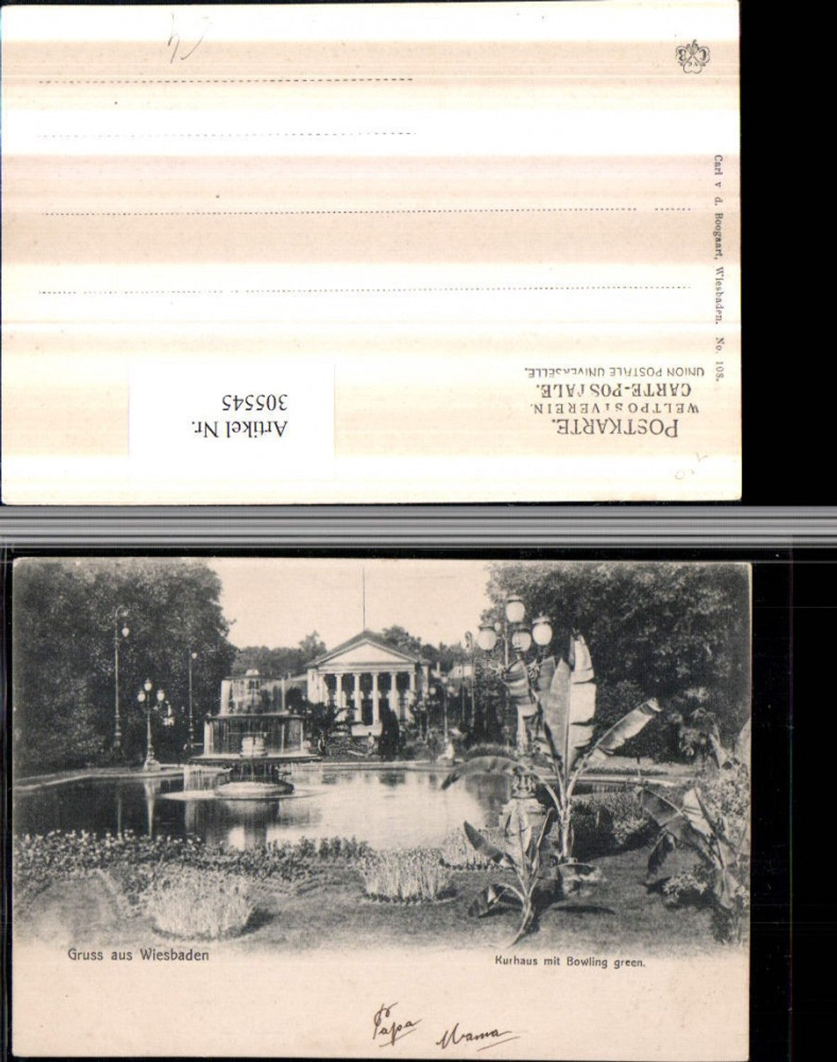 305545,Gruß aus Wiesbaden Kurhaus m. Bowling green Springbrunnen