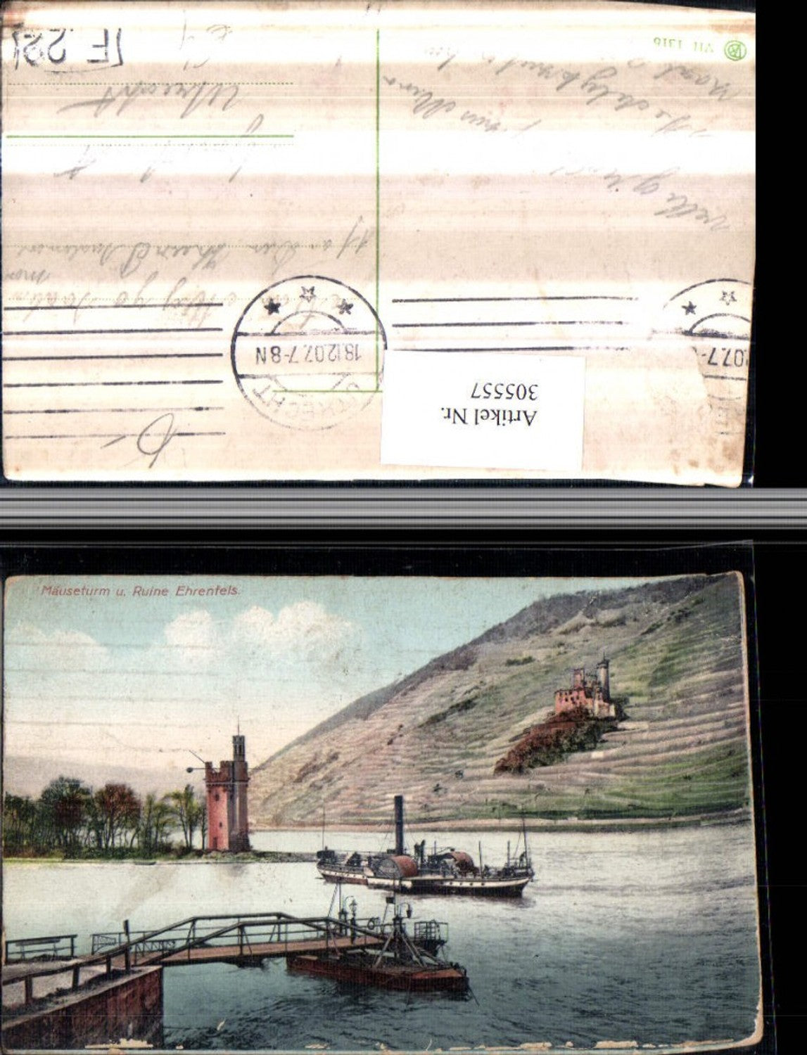 305557,Mäuseturm Turm u. Ruine Ehrenfels b. Rüdesheim Dampfer
