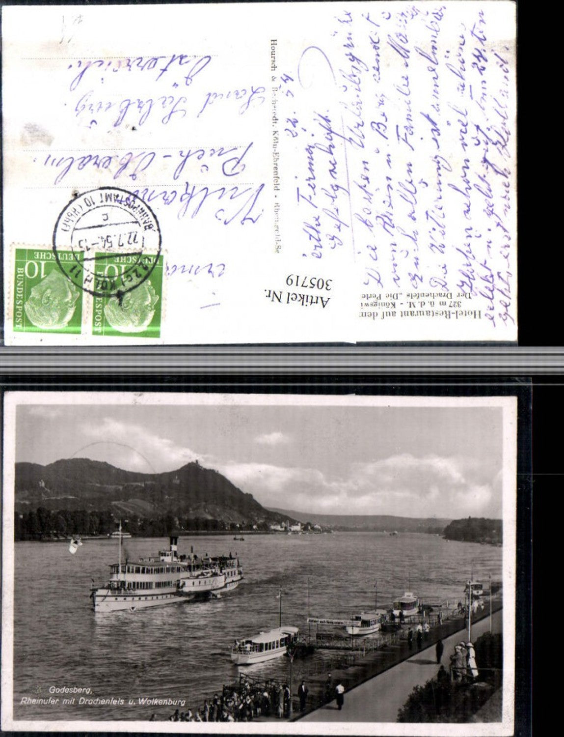 305719,Godesberg Rheinufer m. Drachenfels u. Wolkenburg Dampfer Boot