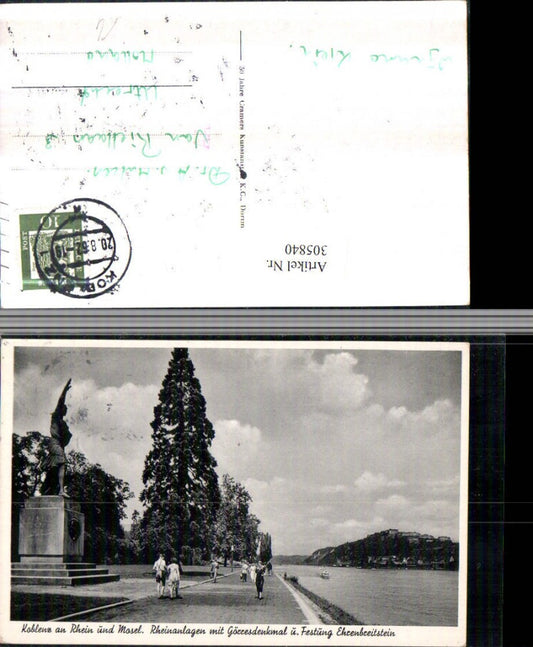 305840,Koblenz am Rhein u. Mosel Rheinanlagen m. Görres-Denkmal u. Festung Ehrenbreitstein