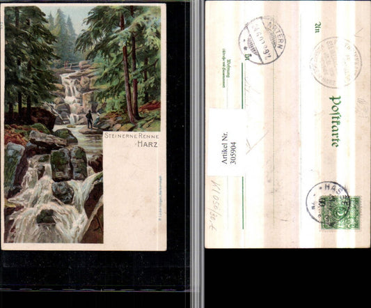 305904,Litho Steinerne Renne im Harz b. Hasserode Wernigerode Postbriefkasten am Wasserfall