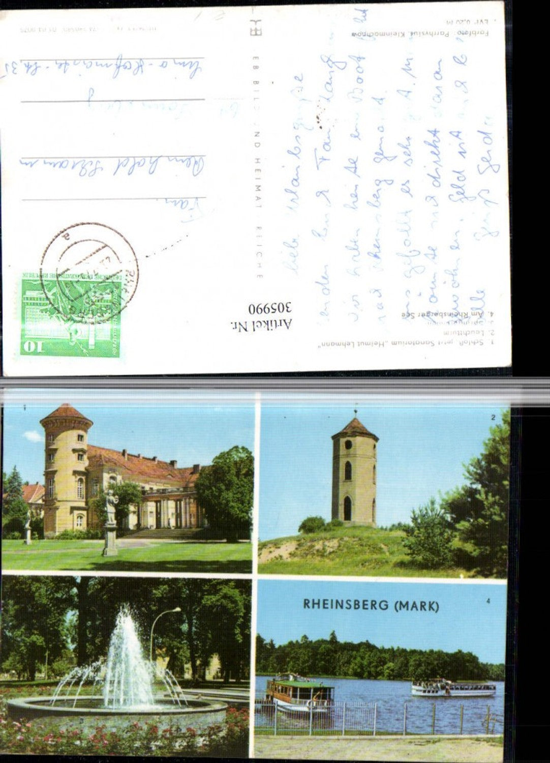 305990,Rheinsberg an d. Mark Schloss Sanatorium Leuchtturm Springbrunnen Mehrbildkarte