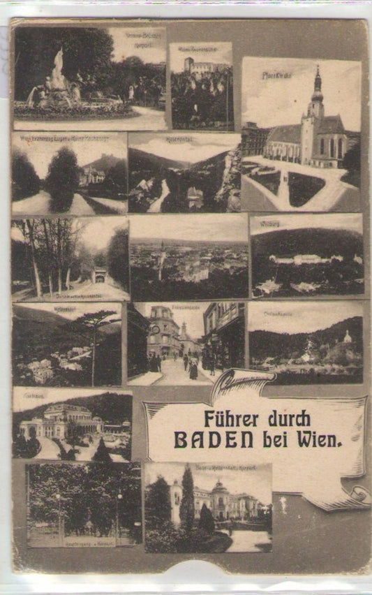 160318,klappbare Leporello Führer durch Baden bei Wien 1915