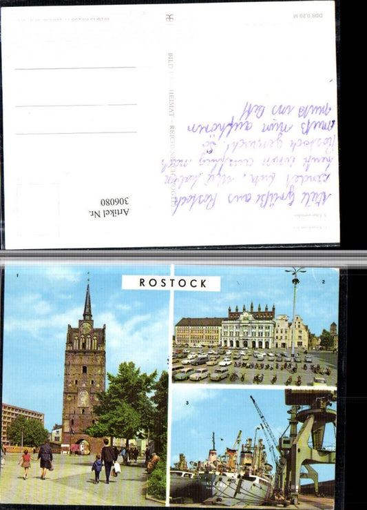 306080,Rostock Kröpeliner-Tor Rathaus Überseehafen Dampfer Mehrbildkarte
