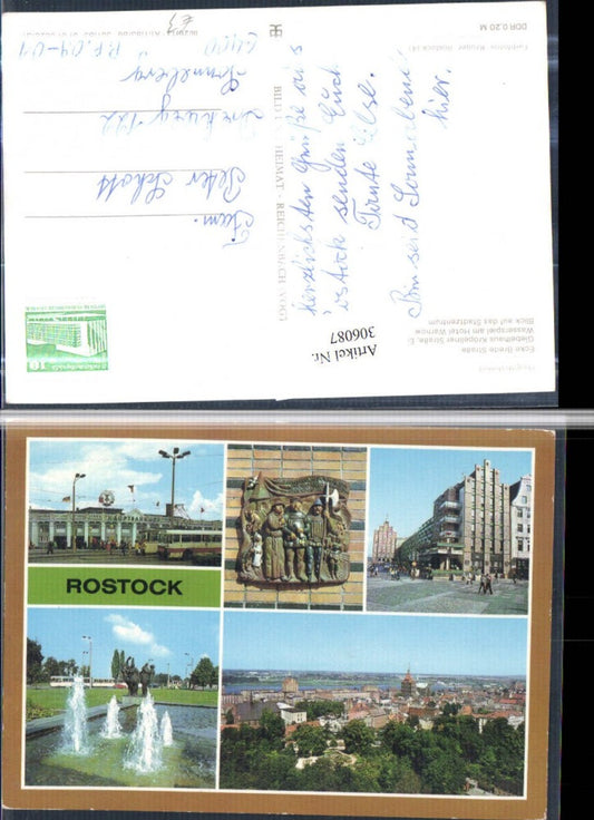 306087,Rostock Totale Hauptbahnhof Terrakotta Giebelhaus Wasserspiel Mehrbildkarte