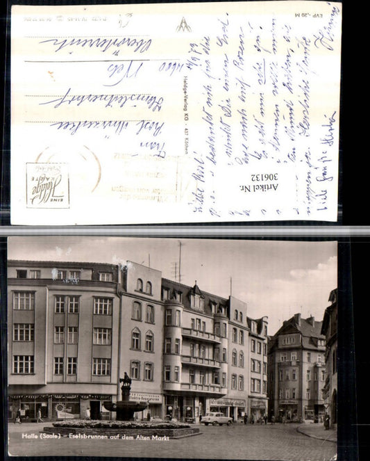 306132,Halle an d. Saale Eselsbrunnen Brunnen auf d. Alten Markt Geschäfte