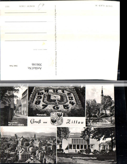 306146,Zittau Totale Klosterkirche Gerhart-Hauptmann-Theater Blumenuhr Mehrbildkarte