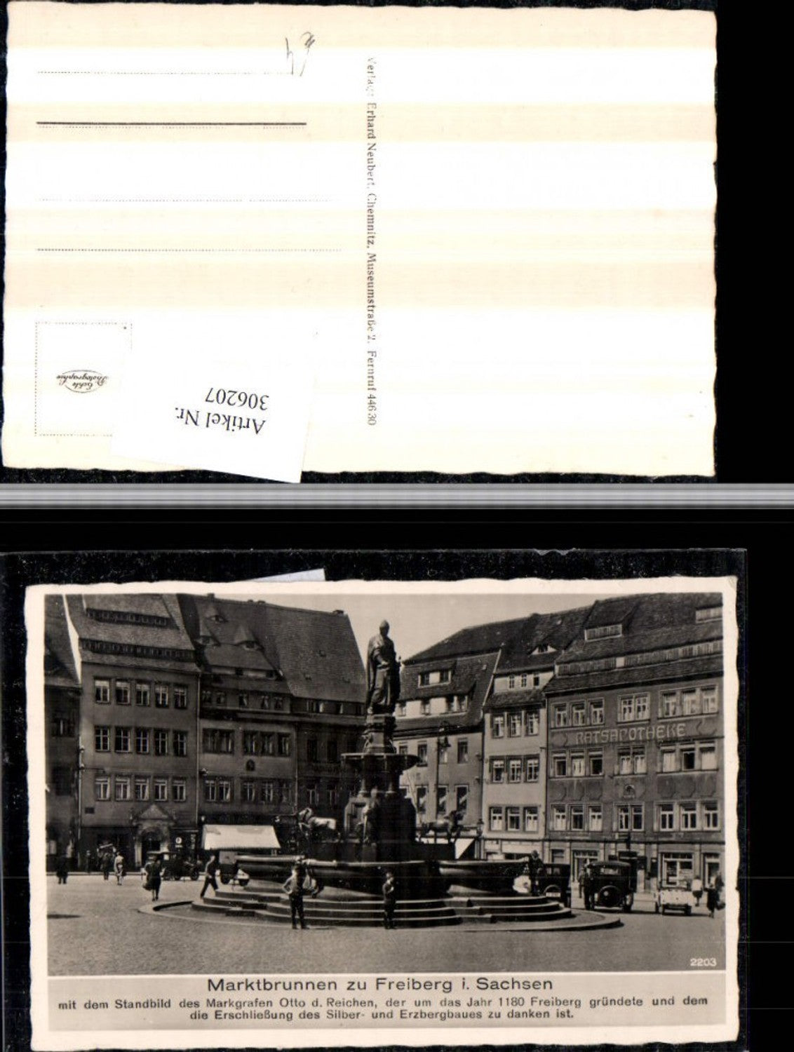 306207,Freiberg in Sachsen Marktbrunnen Brunnen Ratsapotheke Text