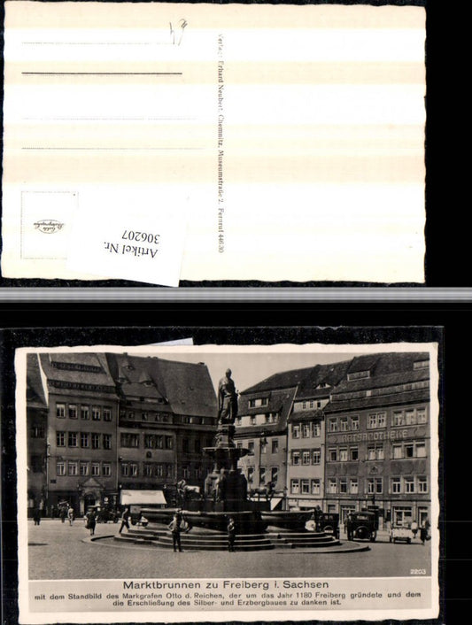 306207,Freiberg in Sachsen Marktbrunnen Brunnen Ratsapotheke Text