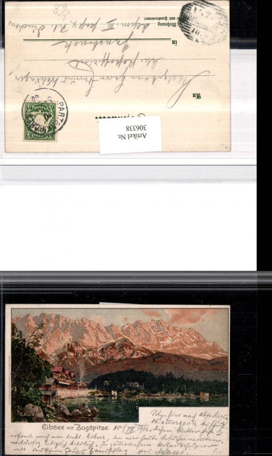 306338,Künstler Litho Eibsee See b. Grainau m. Zugspitze Bergkulisse