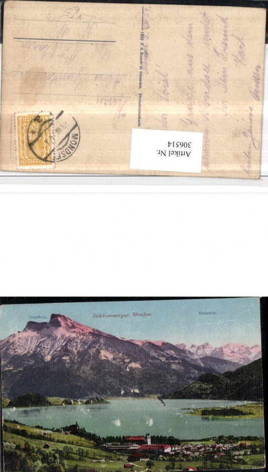 306514,Mondsee Totale m. Schafberg u. Dachstein Bergkulisse pub F. E. Brandt 194
