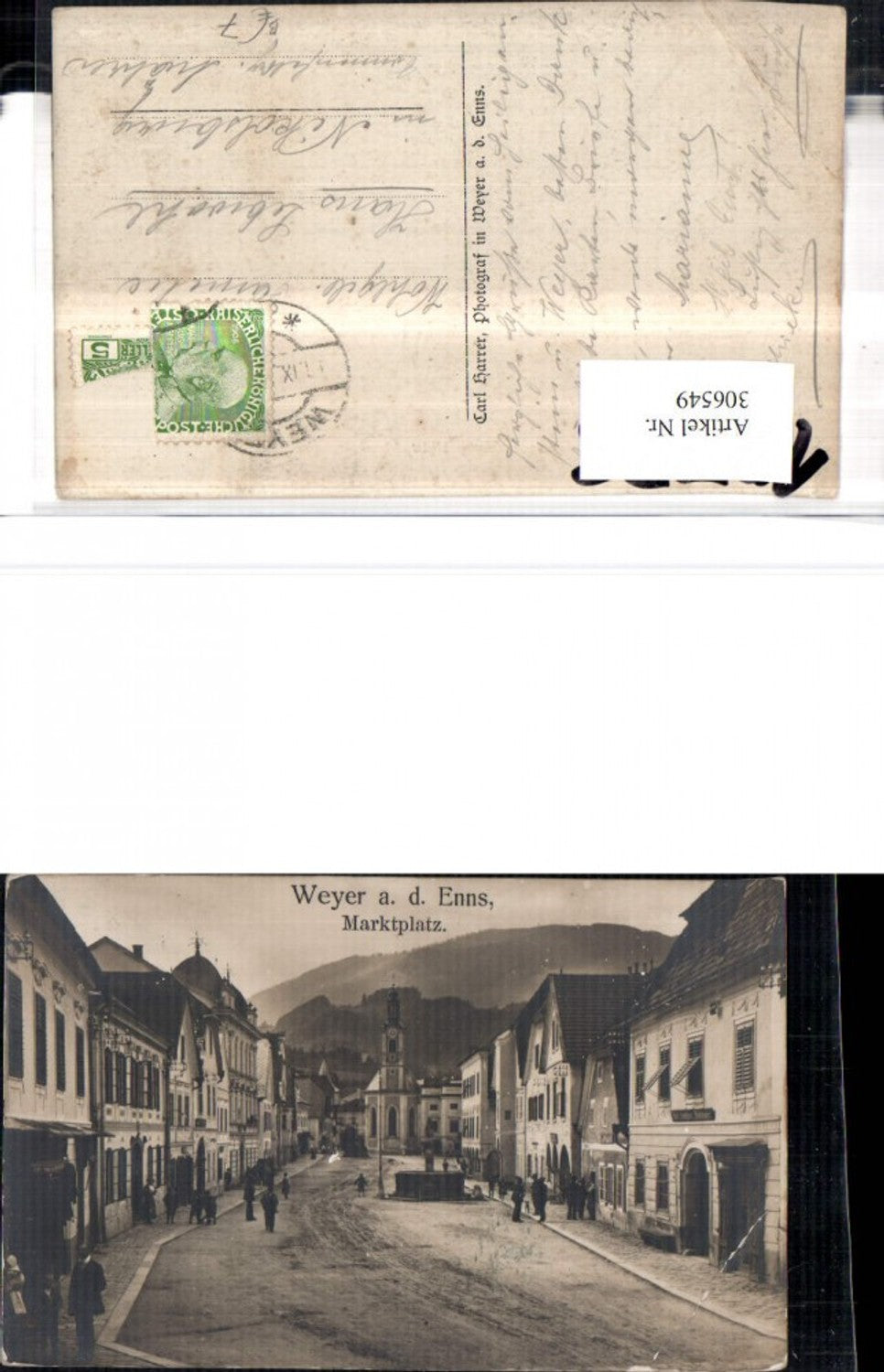 306549,Weyer an d. Enns Marktplatz Straßenansicht Brunnen Kirche