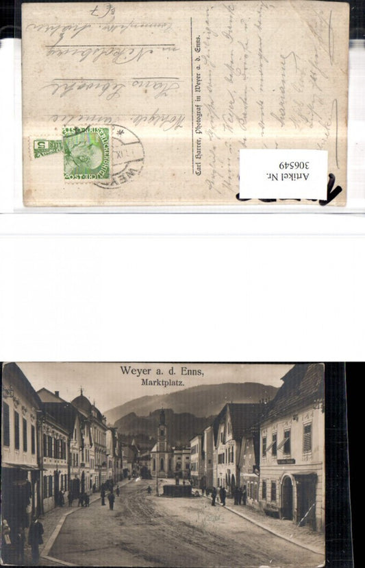 306549,Weyer an d. Enns Marktplatz Straßenansicht Brunnen Kirche