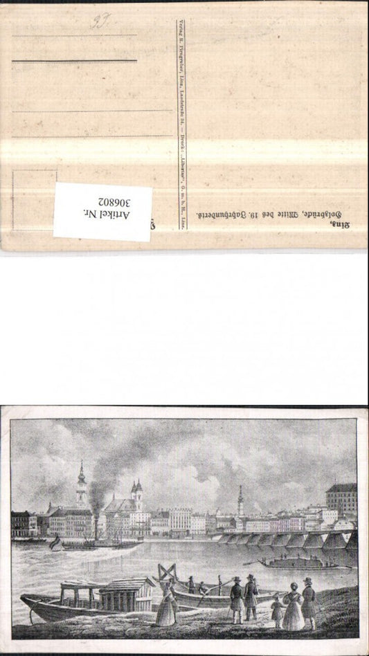 306802,Künstler AK Linz an d. Donau Teilansicht Holzbrücke im 19. Jahrhundert Boote