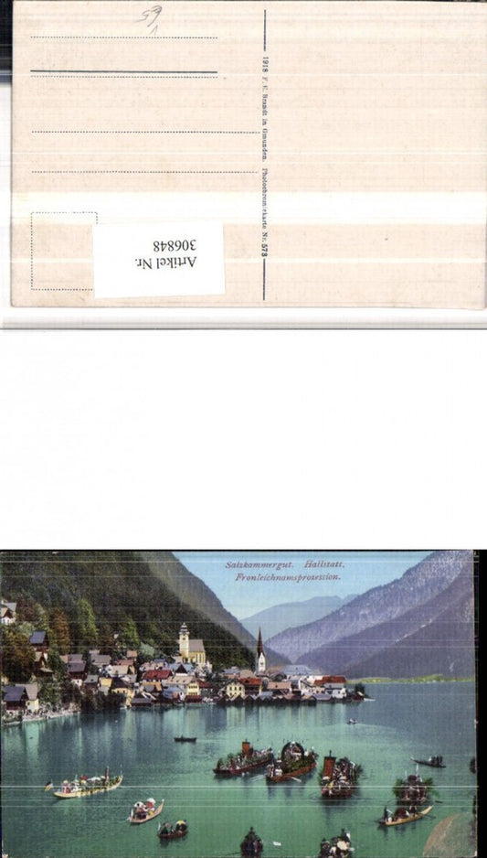 306848,Hallstatt Totale Fronleichnamsprozession Boote Ruderboote pub F. E. Brandt 573