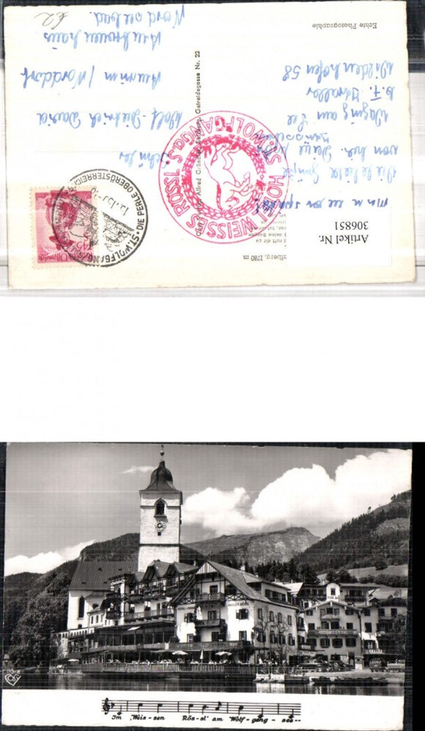 306851,St. Wolfgang Kirche Hotel Weißes Rössl m. Schafberg Liedzeile pub Cosy 86a