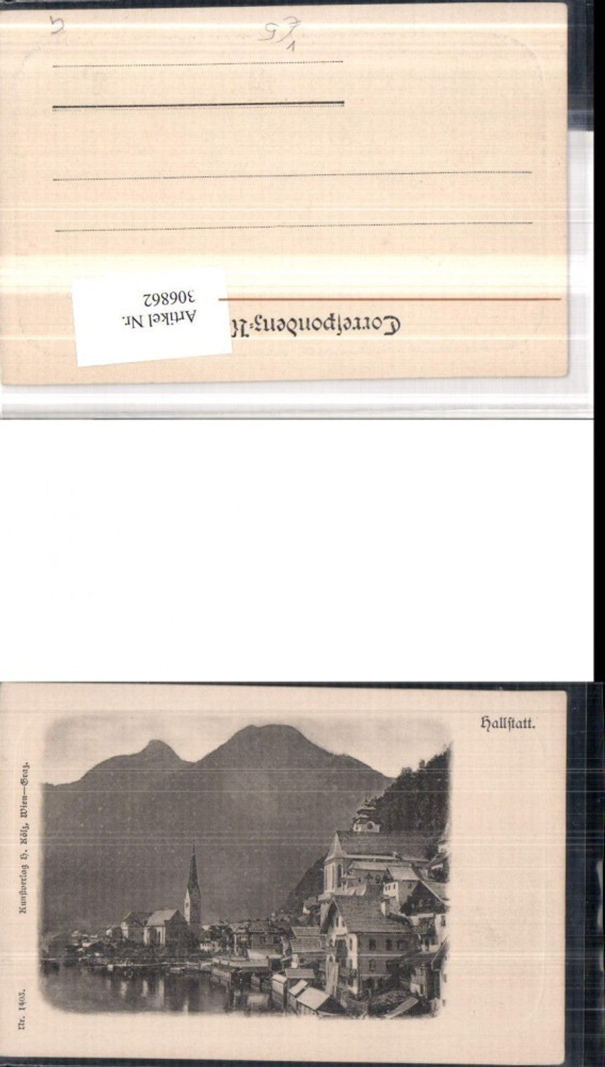 306862,Hallstatt Teilansicht Kirche Präge Passepartout pub H. Kölz 1405