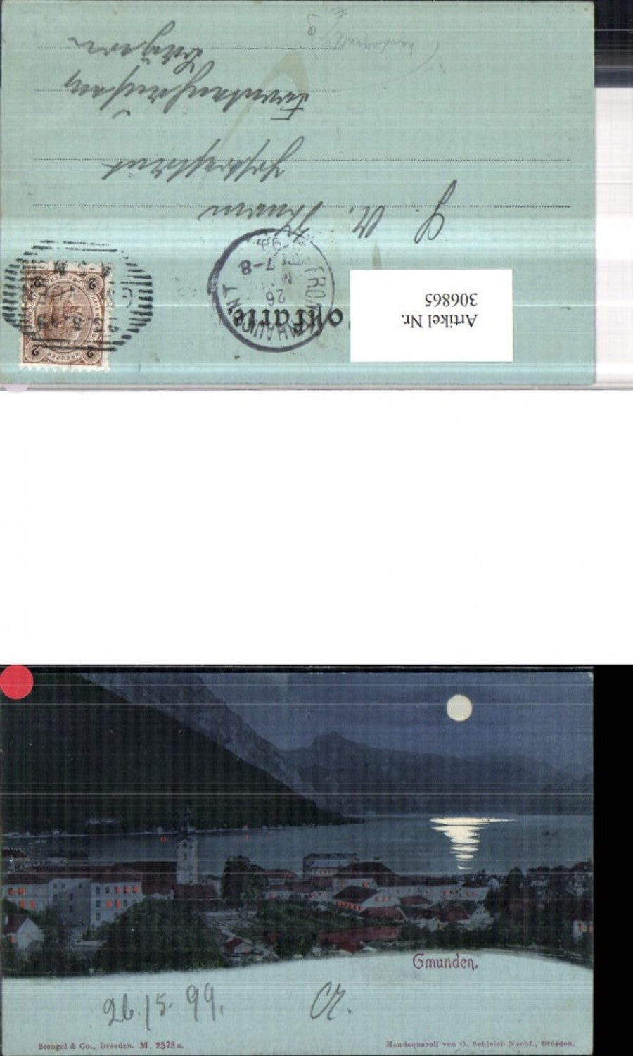 306865,Künstler AK Handgemalt O. Schleich Gmunden Totale Mondschein pub Stengel & Co 2573a