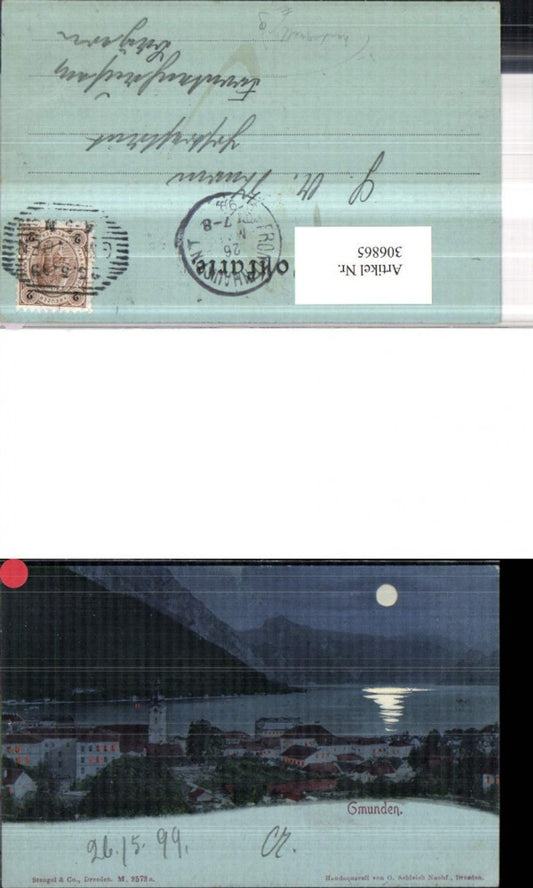306865,Künstler AK Handgemalt O. Schleich Gmunden Totale Mondschein pub Stengel & Co 2573a