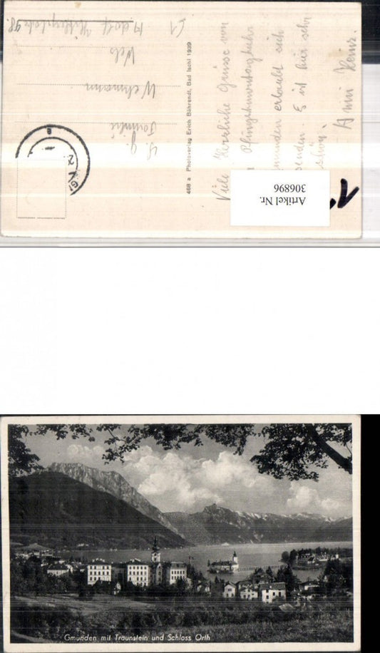 306896,Gmunden Teilansicht m. Schloss Ort Orth u. Traunstein Bergkulisse