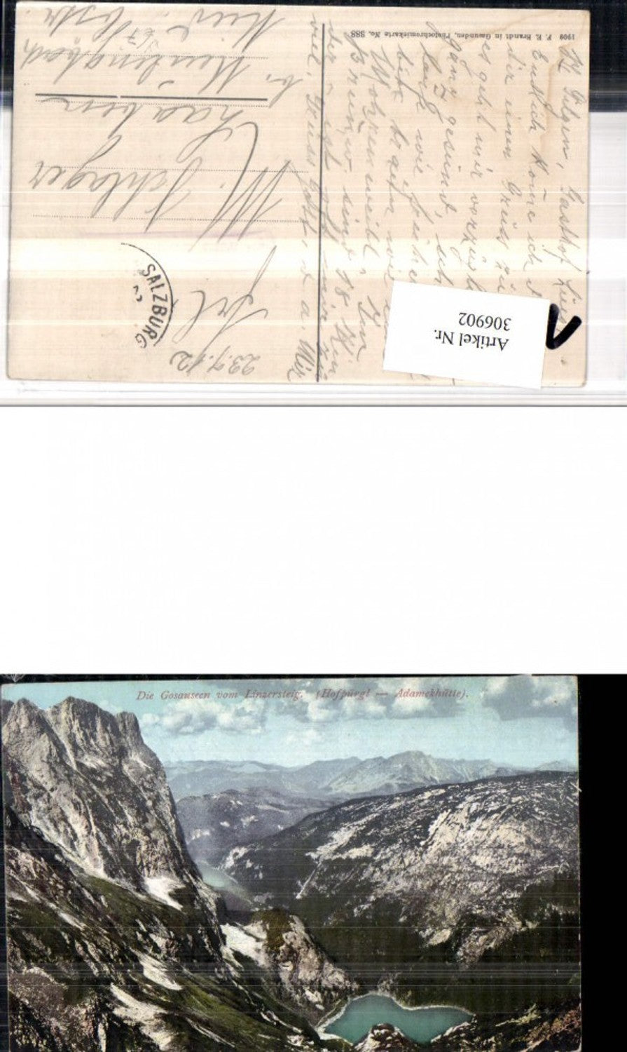 306902,Gosausee b. Gosau vom Linzersteig Bergkulisse pub F. E. Brandt 388