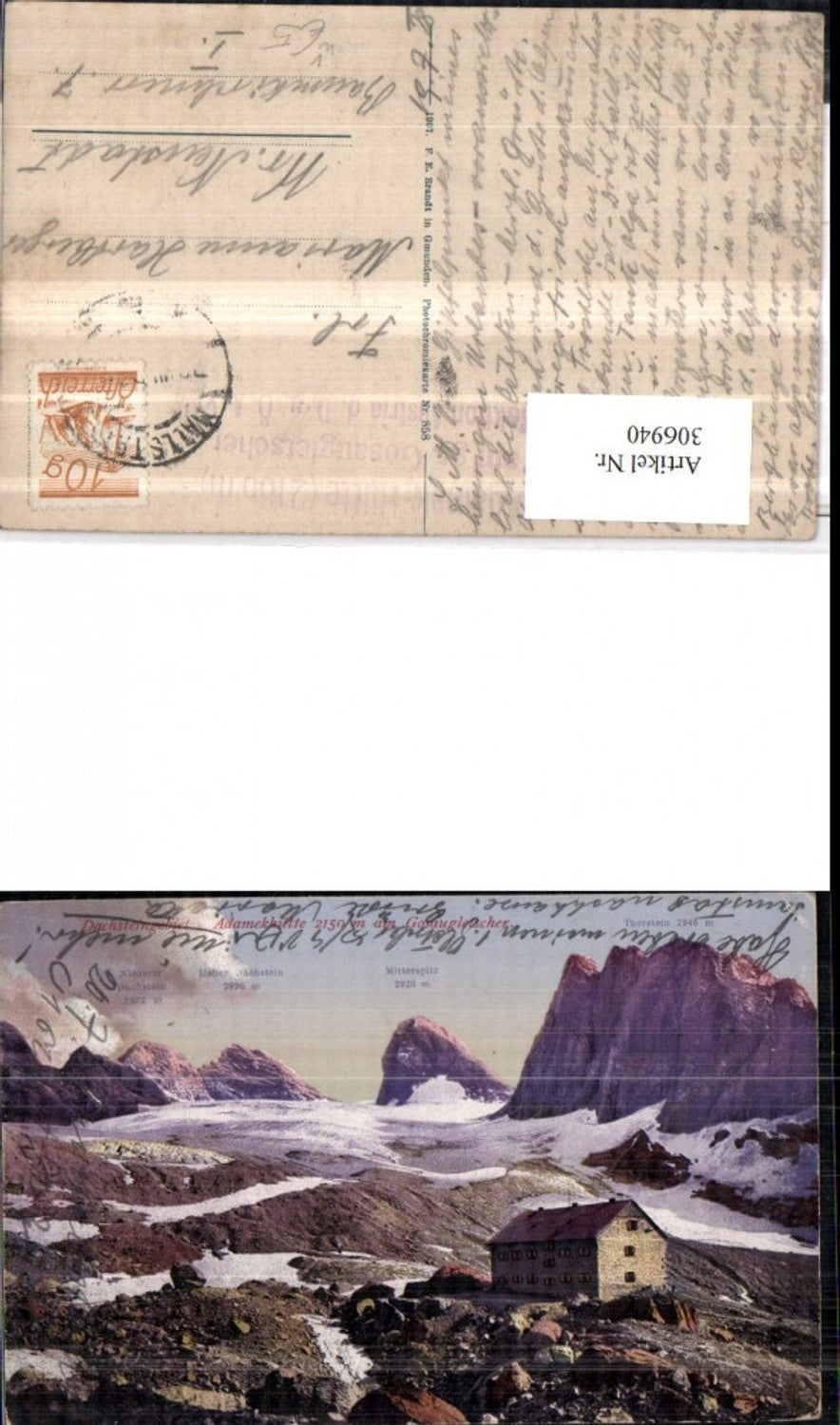 306940,Dachstein Adamekhütte Berghütte b. Gosau Bergkulisse pub F. E. Brandt 858