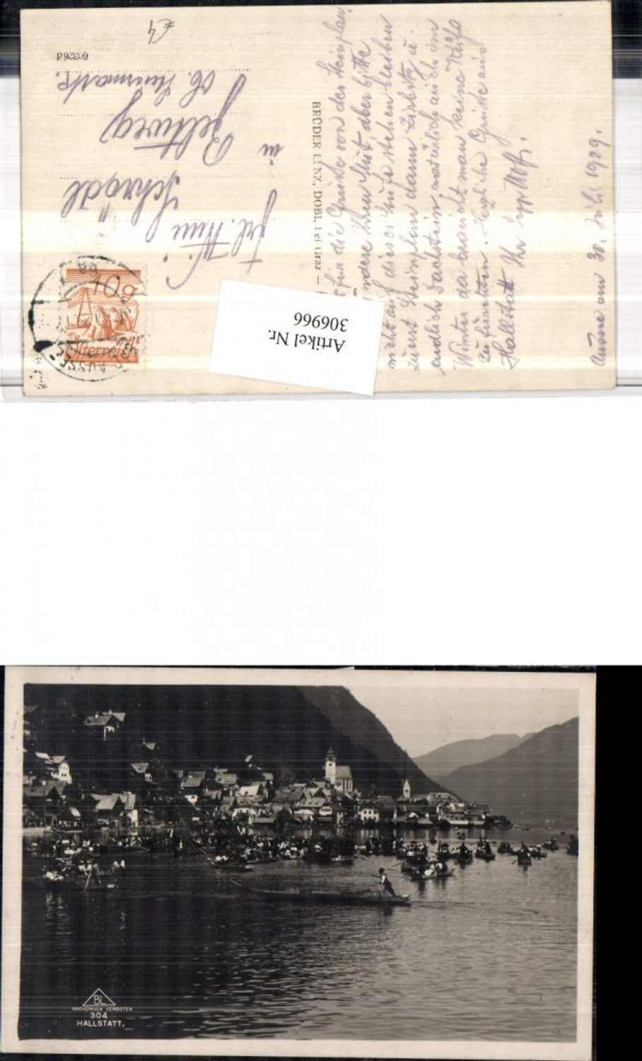 306966,Hallstatt Totale Fronleichnamsprozession Boote Zillen