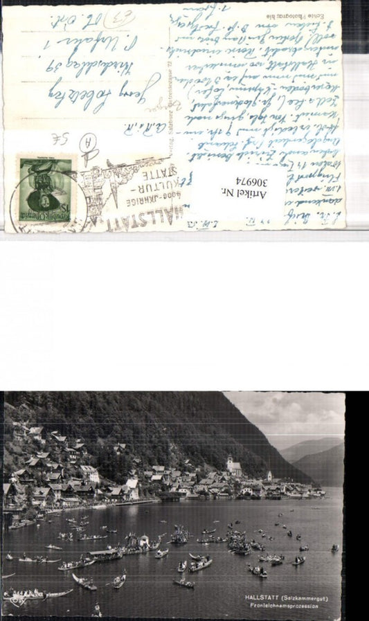 306974,Hallstatt Totale Fronleichnamsprozession geschmückte Boote