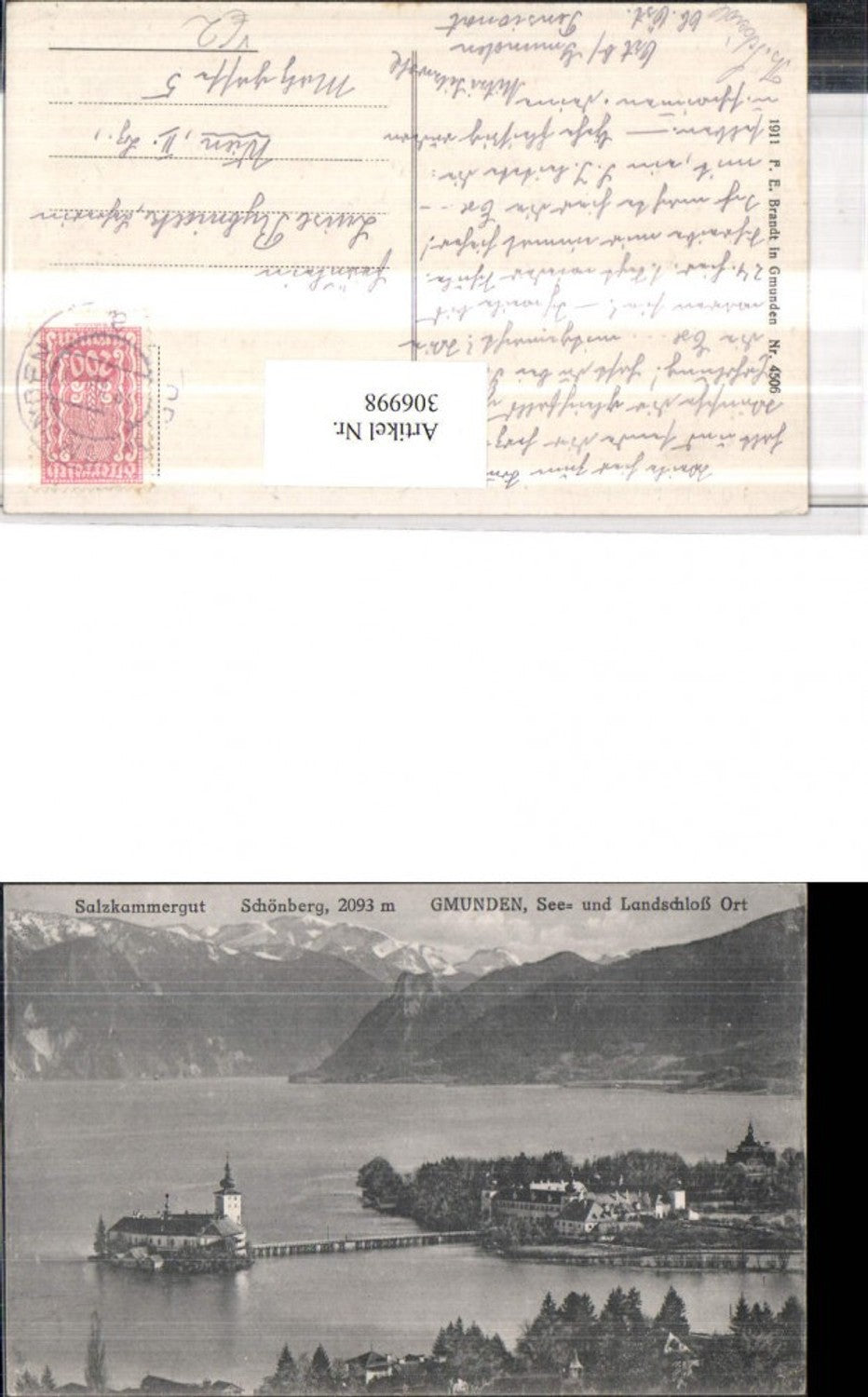 306998,Gmunden See- und Landschloss Ort Orth m. Schönberg Bergkulisse pub F. E. Brandt 4506