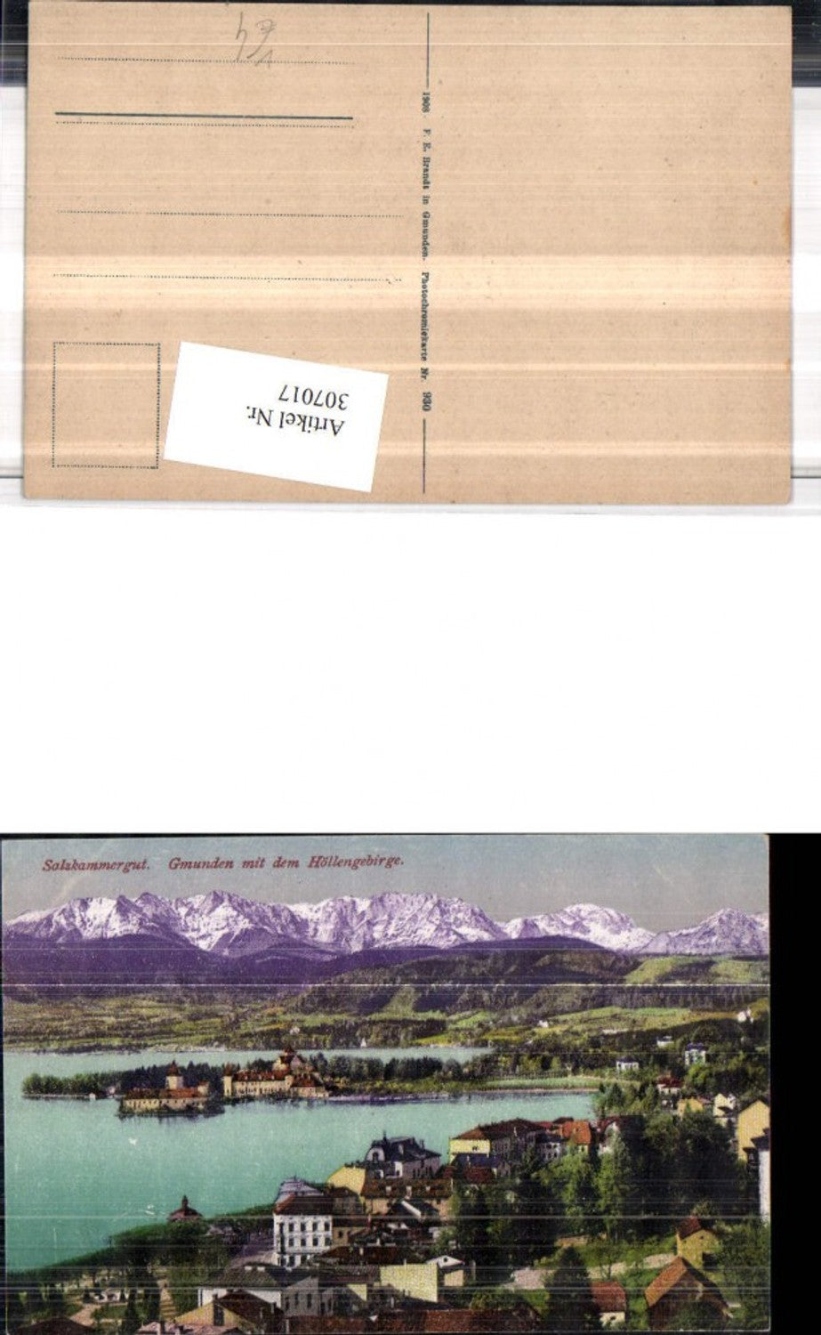 307017,Gmunden Teilansicht Schloss Orth m. Höllengebirge Bergkulisse pub F. E. Brandt 930