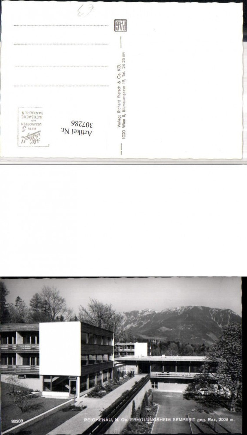 307286,Reichenau an d. Rax Erholungsheim Semperit geg. Rax Bergkulisse