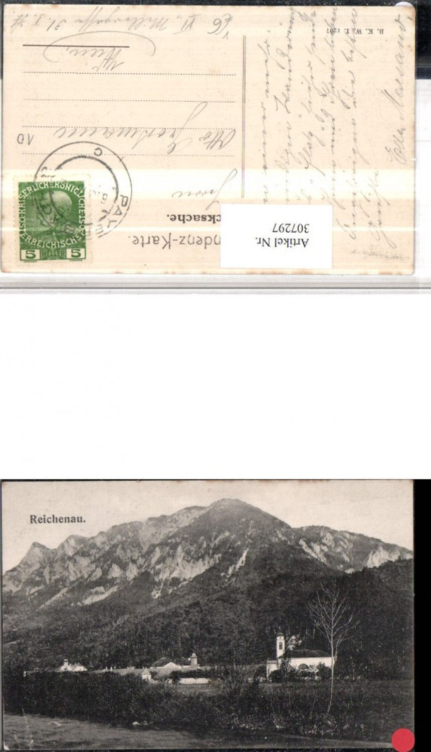307297,Reichenau an d. Rax Kirche Bergkulisse pub Brüder Kohn B.K.W.I. 1207